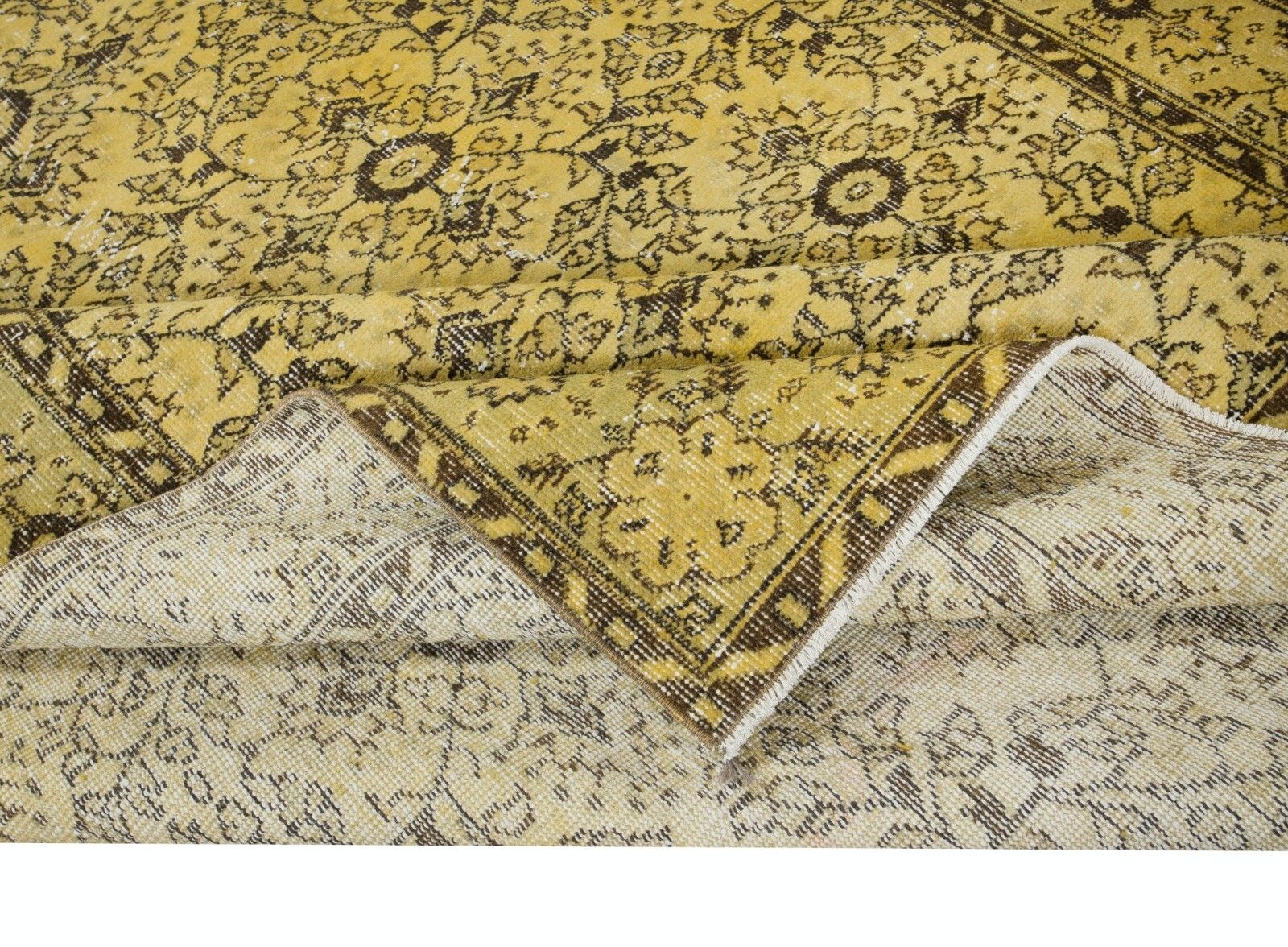 6.6x9.7 Ft Upcycled Yellow Modern Turkish Area Rug, Floral Handmade Carpet photo for sale