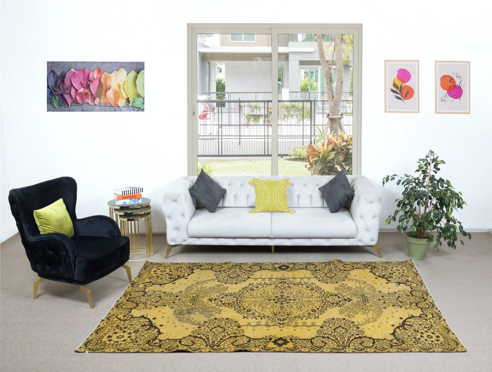 6x9.8 Ft Fantastic Handmade Turkish Rug With Medallion Design & Yellow Field photo furniture