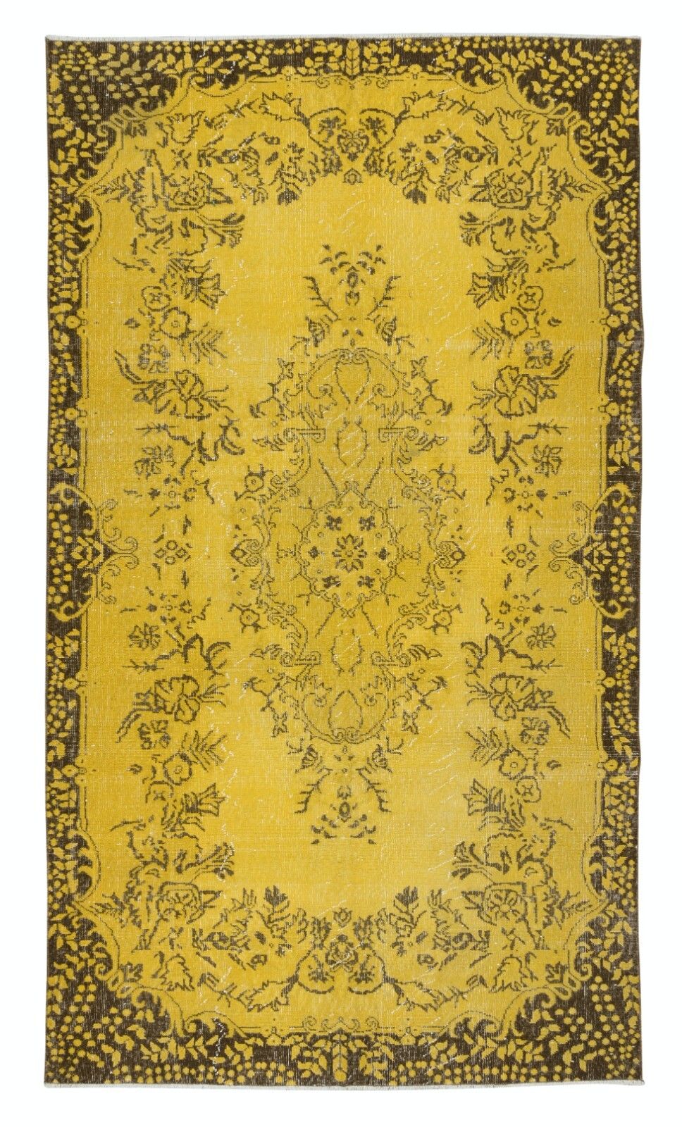 5.5x9.5 Ft Decorative Yellow Handmade Room Size Rug, Upcycled Turkish Carpet