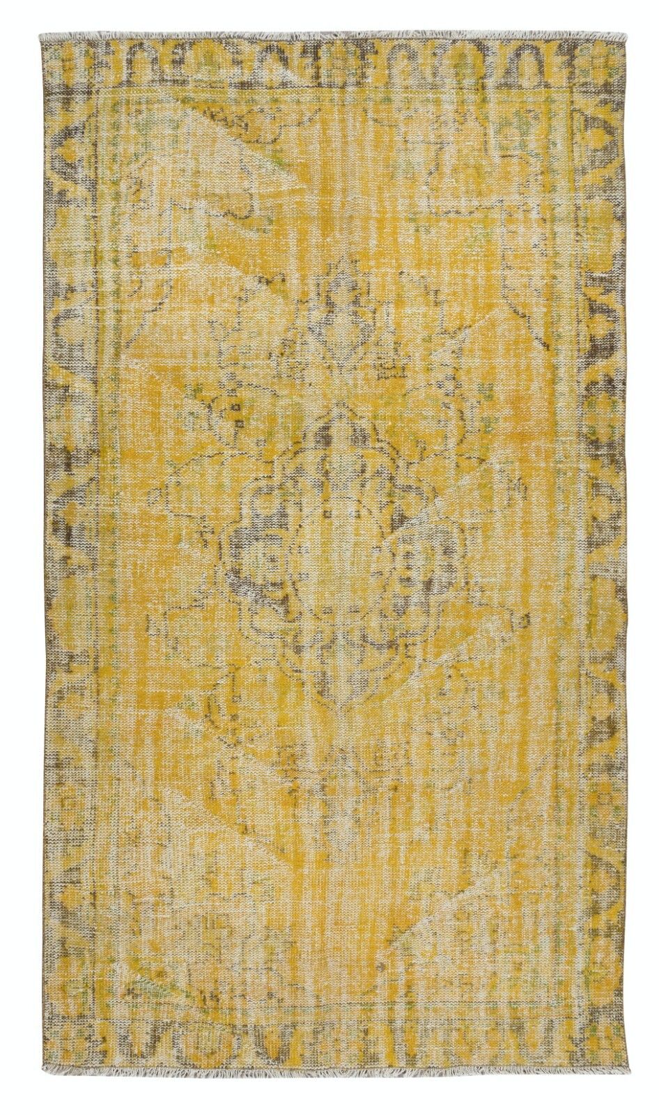5.7x9.6 Ft Yellow Area Rug From Turkey, Hand Knotted Contemporary Wool Carpet