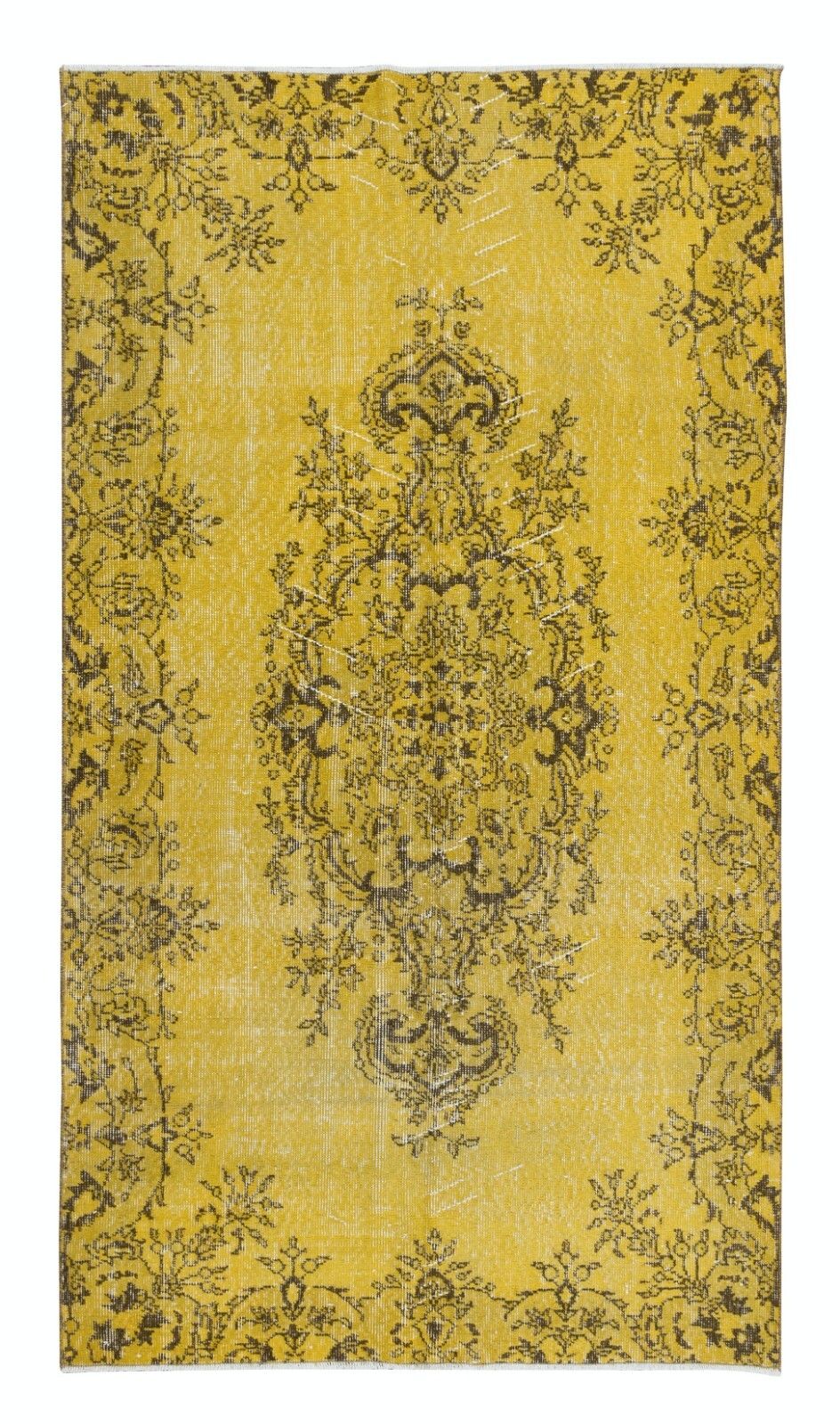 4x7 Ft Authentic Handmade Turkish Rug Over Dyed In Yellow, Vintage Carpet