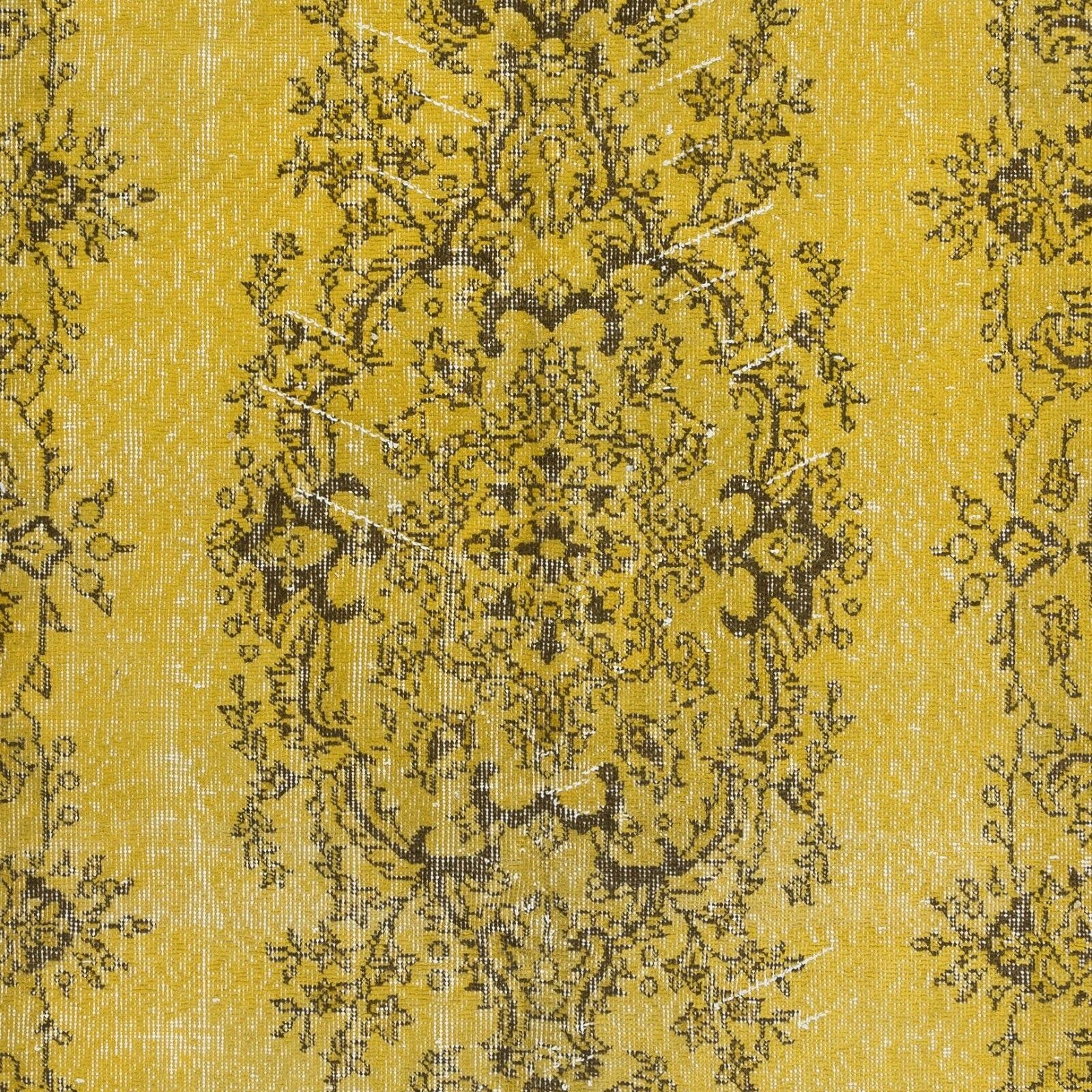 4x7 Ft Authentic Handmade Turkish Rug Over Dyed In Yellow, Vintage Carpet photo 318.0