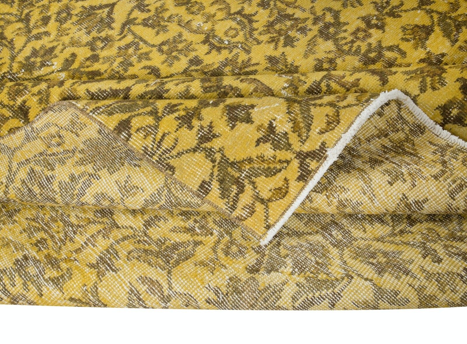 6x9 Ft Modern Handmade Turkish Area Rug With Brown Florals & Yellow Background photo for sale