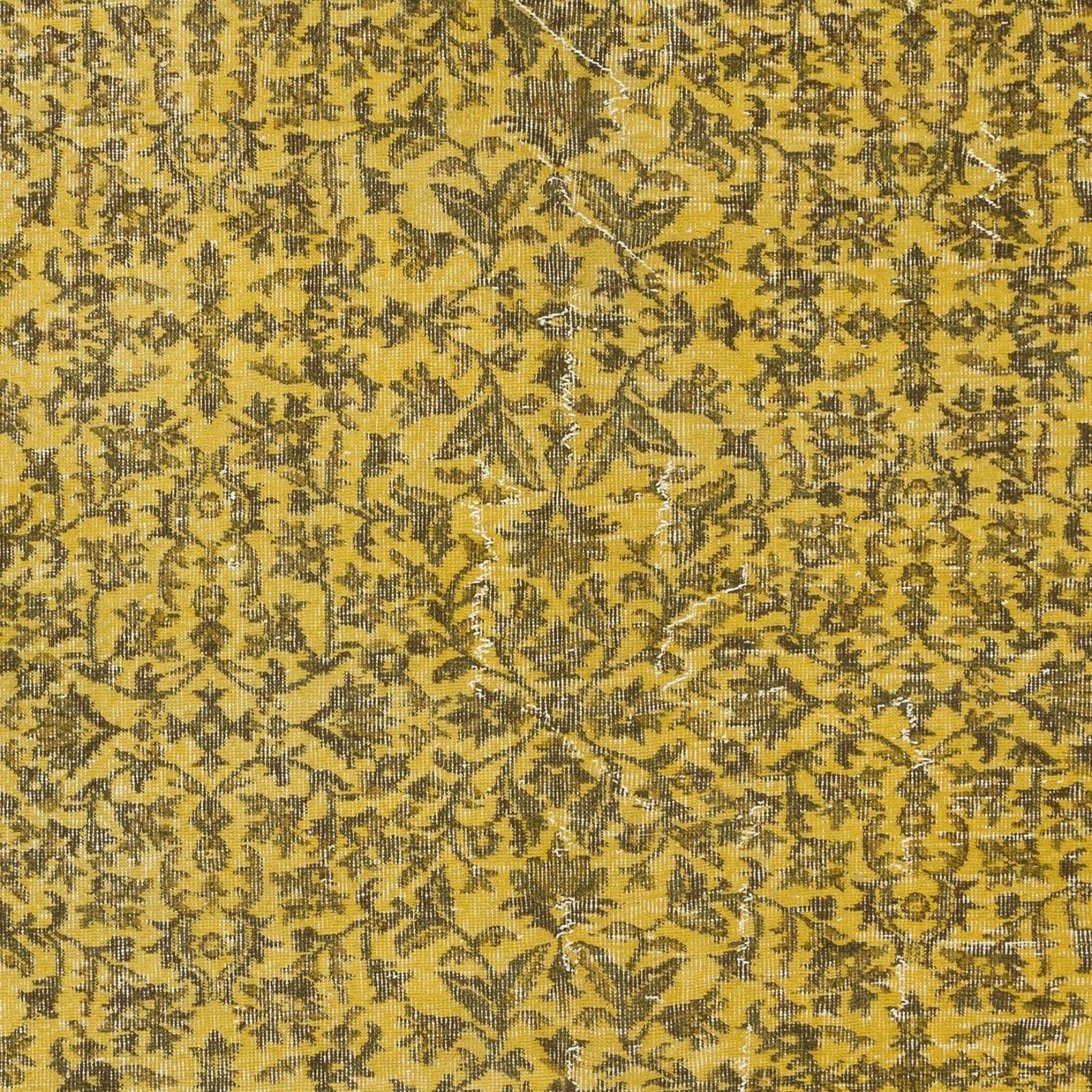 6x9 Ft Modern Handmade Turkish Area Rug With Brown Florals & Yellow Background photo 368.0
