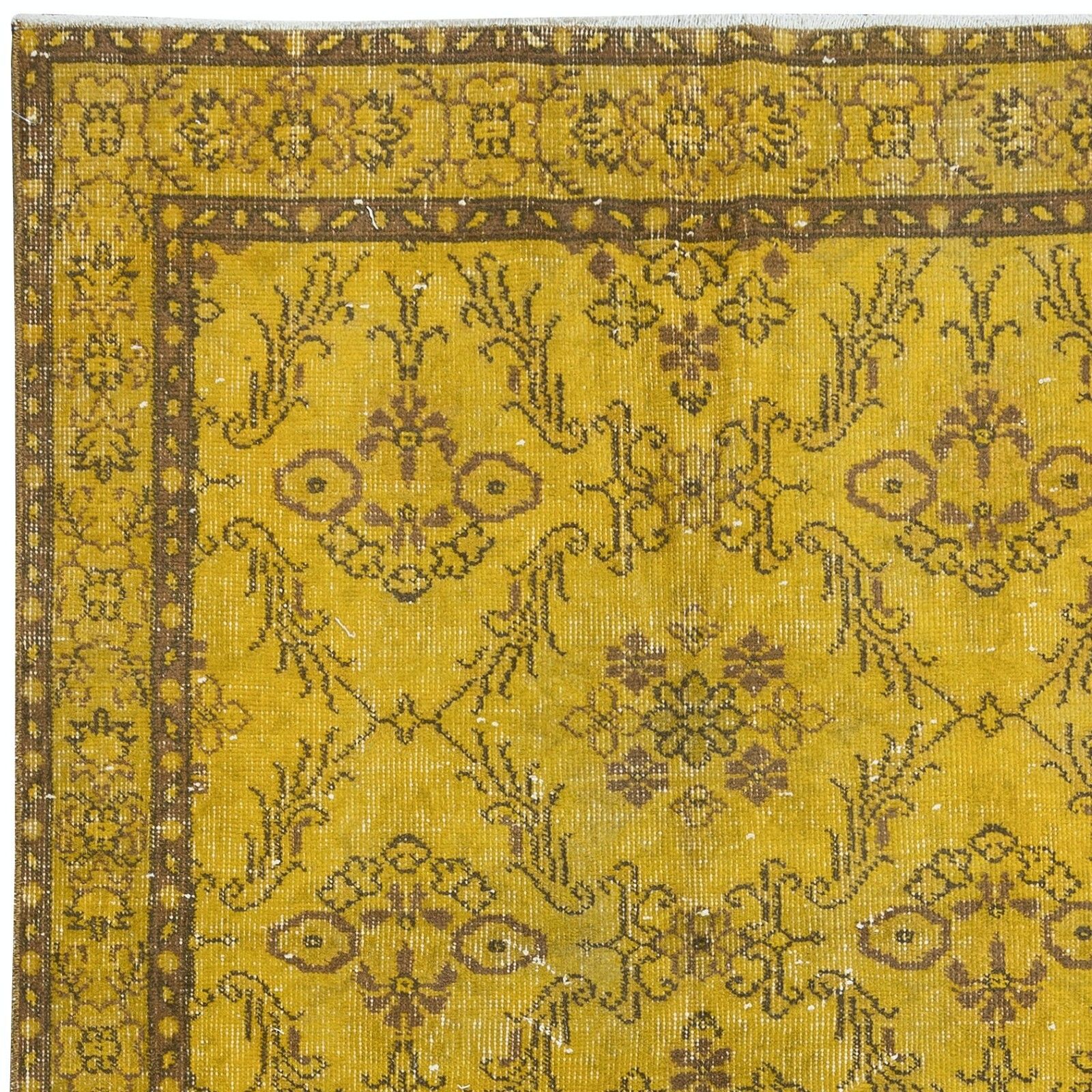 3.8x6.8 Ft Small Handmade Turkish Floral Area Rug, Yellow Over Dyed Carpet photo Textiles