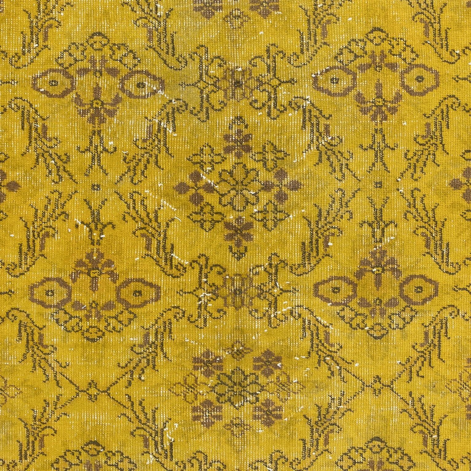 3.8x6.8 Ft Small Handmade Turkish Floral Area Rug, Yellow Over Dyed Carpet photo 330.0