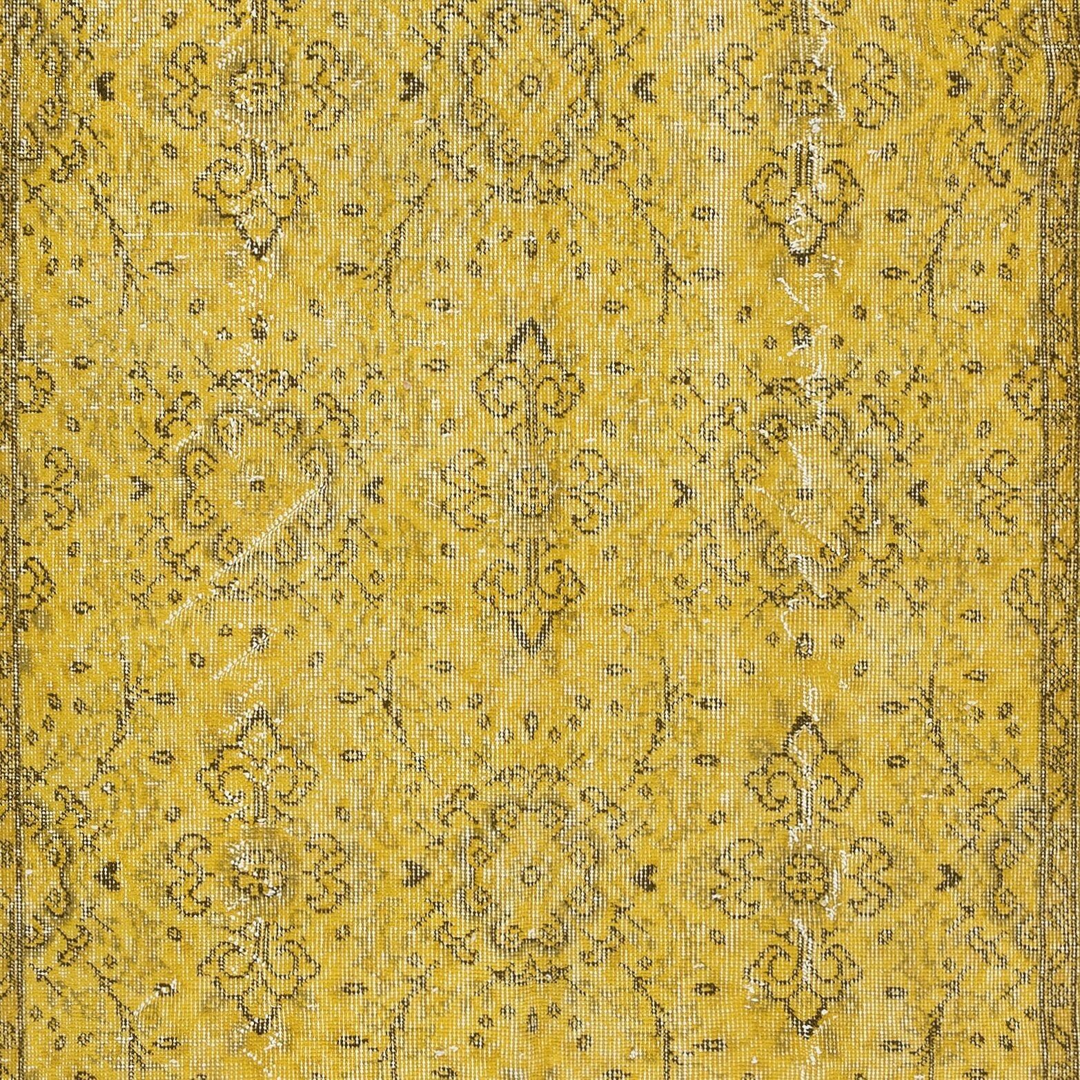5x8.6 Ft Upcycled Handmade Turkish Floral Area Rug, Yellow Over Dyed Carpet photo 372.0