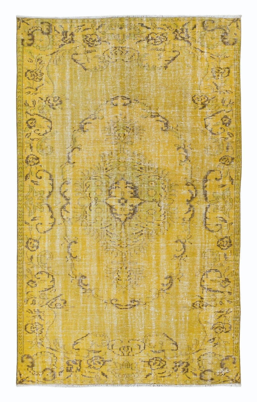 5.4x8.6 Ft Upcycled Handmade Turkish Area Rug, Yellow Over Dyed Wool Carpet