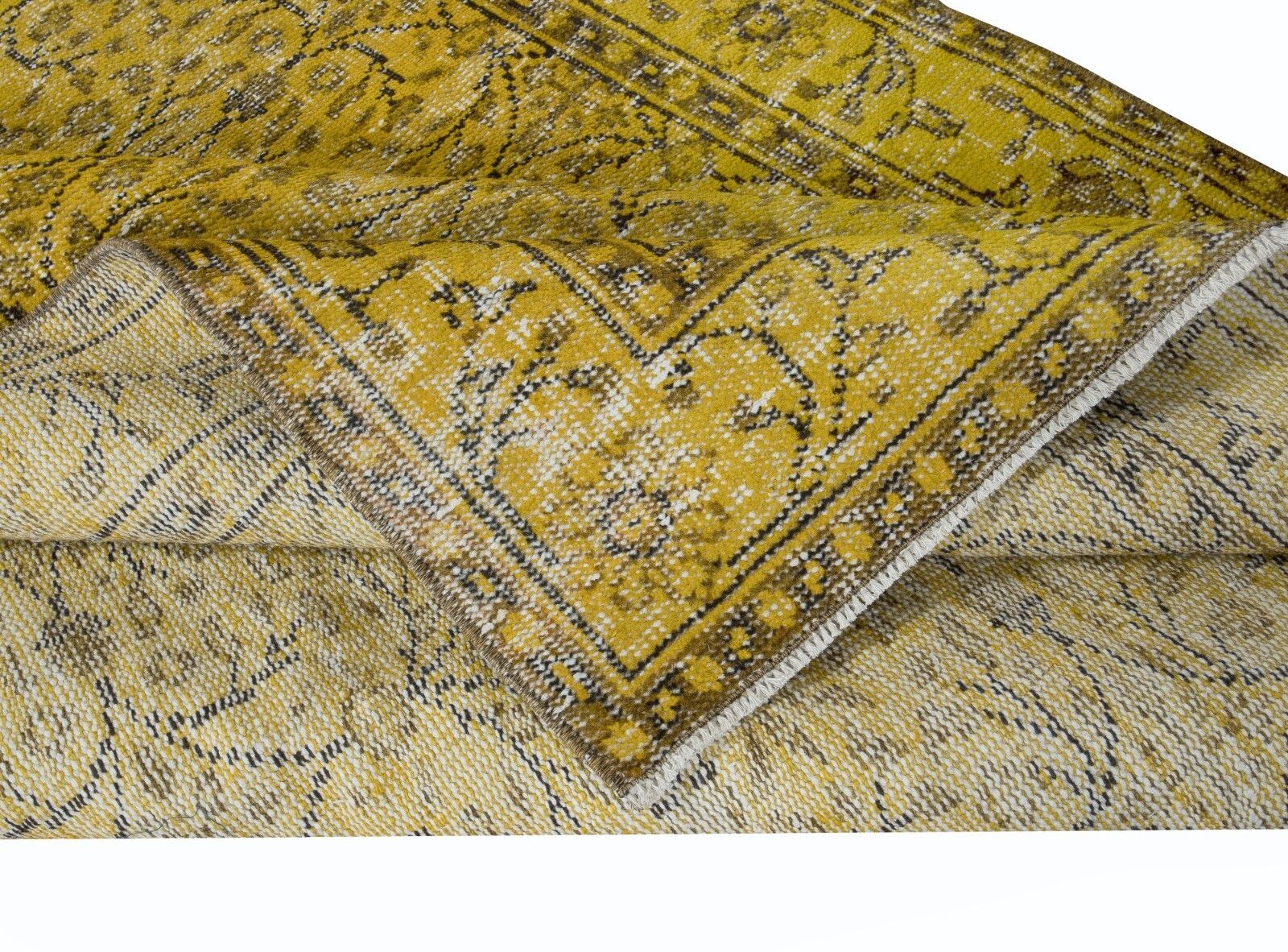 5x9.3 Ft Yellow Floral Rug For Modern Interior, Hand Knotted In Central Anatolia photo for sale