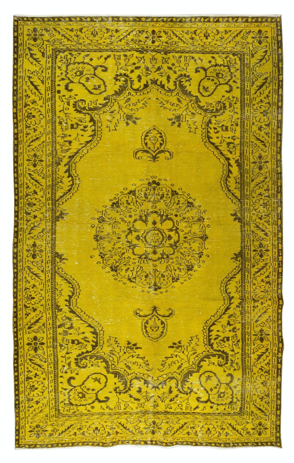 6.2x10.3 Ft Modern Handmade Turkish Vintage Wool Area Rug Over Dyed In Yellow