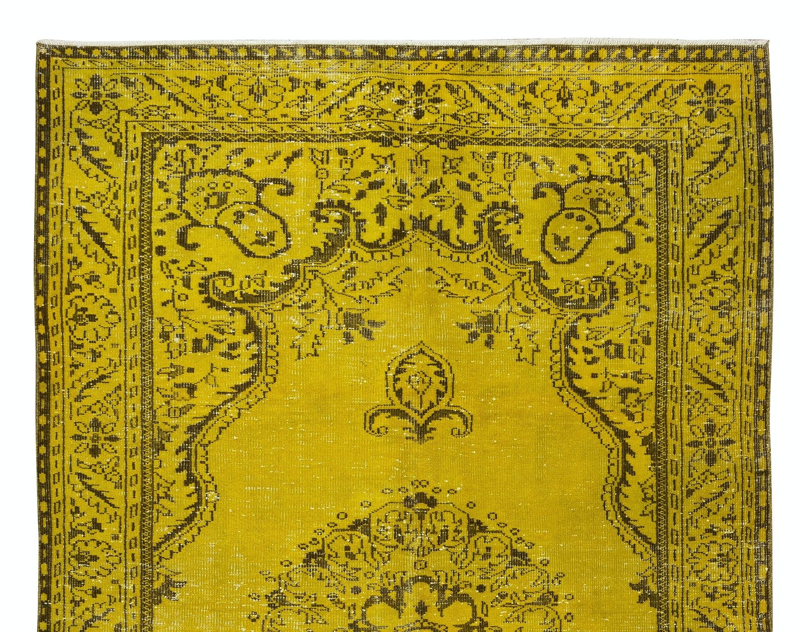 6.2x10.3 Ft Modern Handmade Turkish Vintage Wool Area Rug Over Dyed In Yellow photo Textiles
