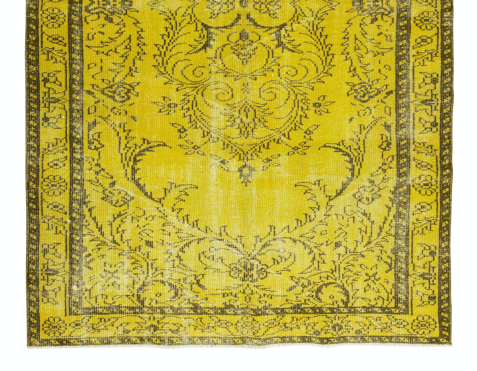 5.4x8.9 Ft Medallion Pattern Yellow Over Dyed Rug, 1960s Turkish Handmade Carpet photo 492.0