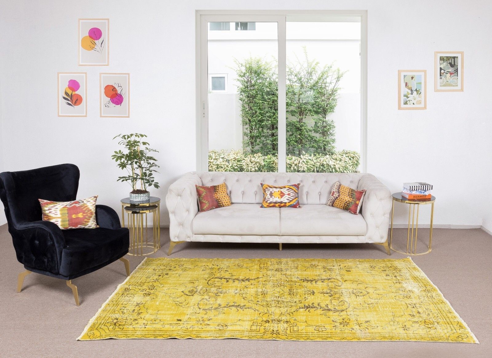 5x9 Ft Yellow Rug, Modern Floor Covering, Handmade Turkish Carpet