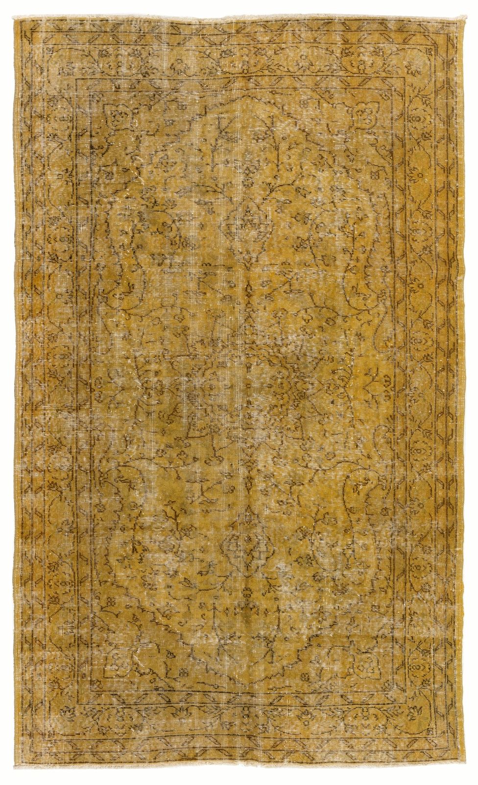 5.2x8.5 Ft Vintage Area Rug Over Dyed In Yellow, Handknotted In Turkey
