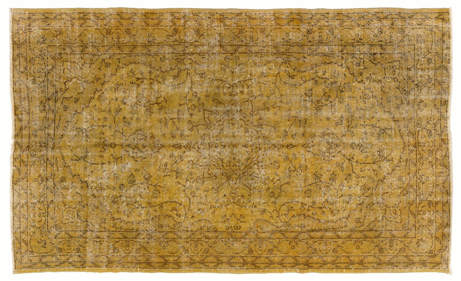 5.2x8.5 Ft Vintage Area Rug Over Dyed In Yellow, Handknotted In Turkey photo furniture