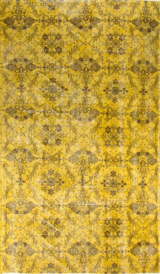 4x7 Ft Modern Floral Design Rug Over Dyed In Yellow, Handknotted In Turkey