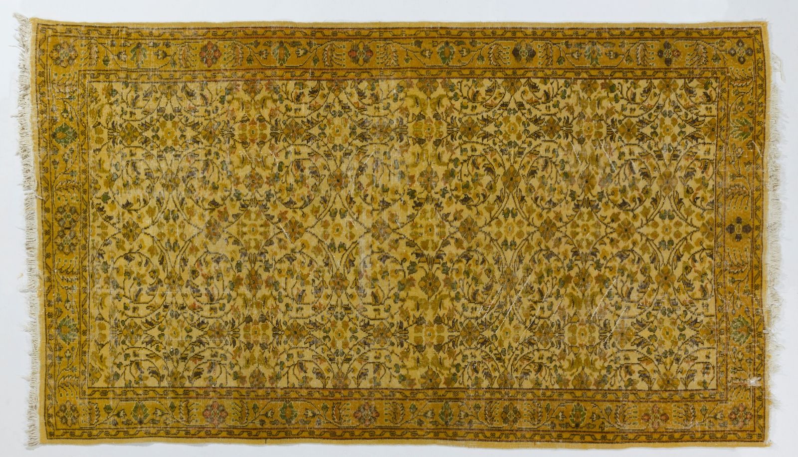5.3x9 Ft Vintage Floral Design Rug Over Dyed In Yellow, Handknotted In Turkey photo furniture
