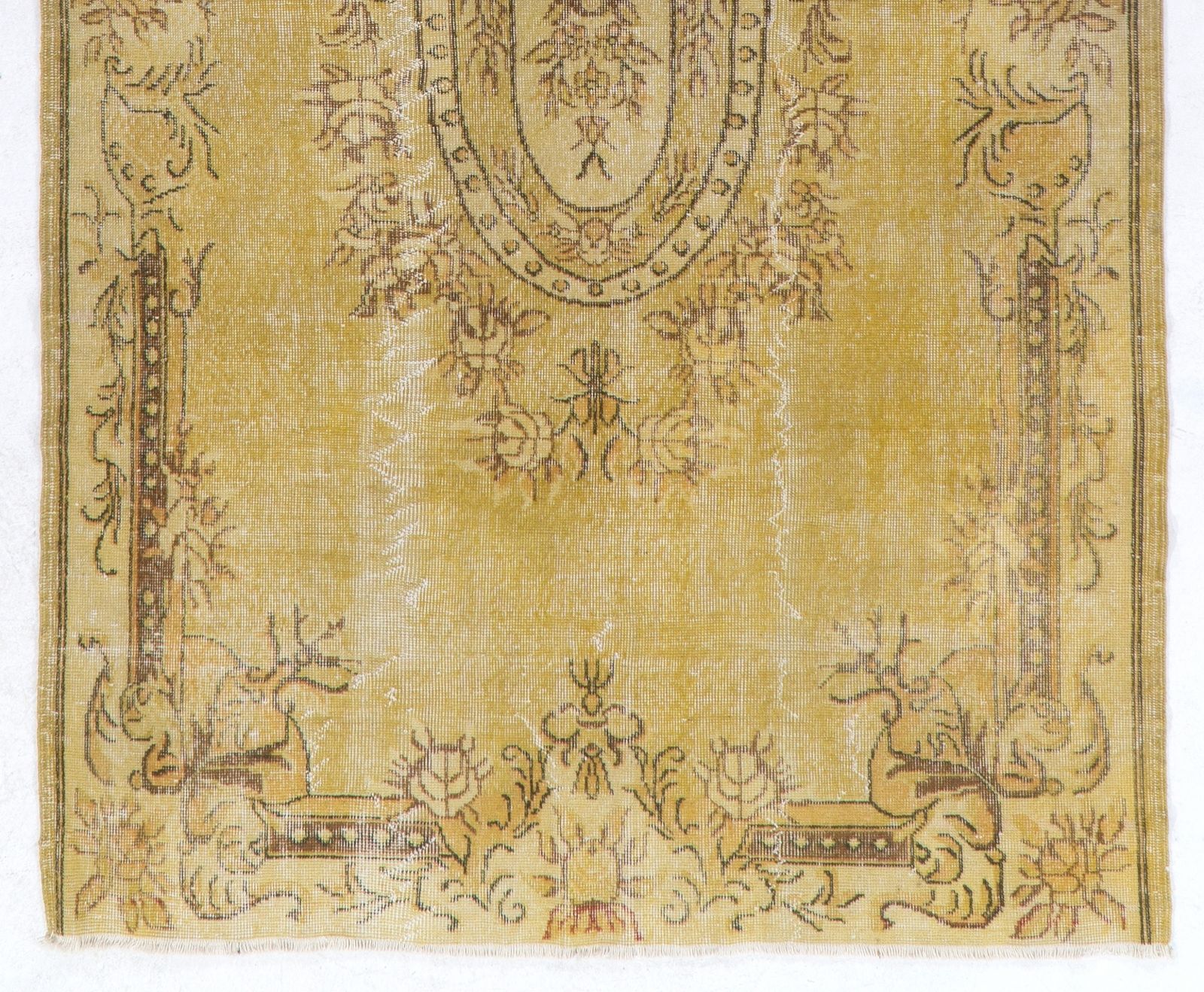 5.2x8.9 Ft Midcentury Baroque Style Area Rug Redyed In Yellow. Floor Covering photo for sale