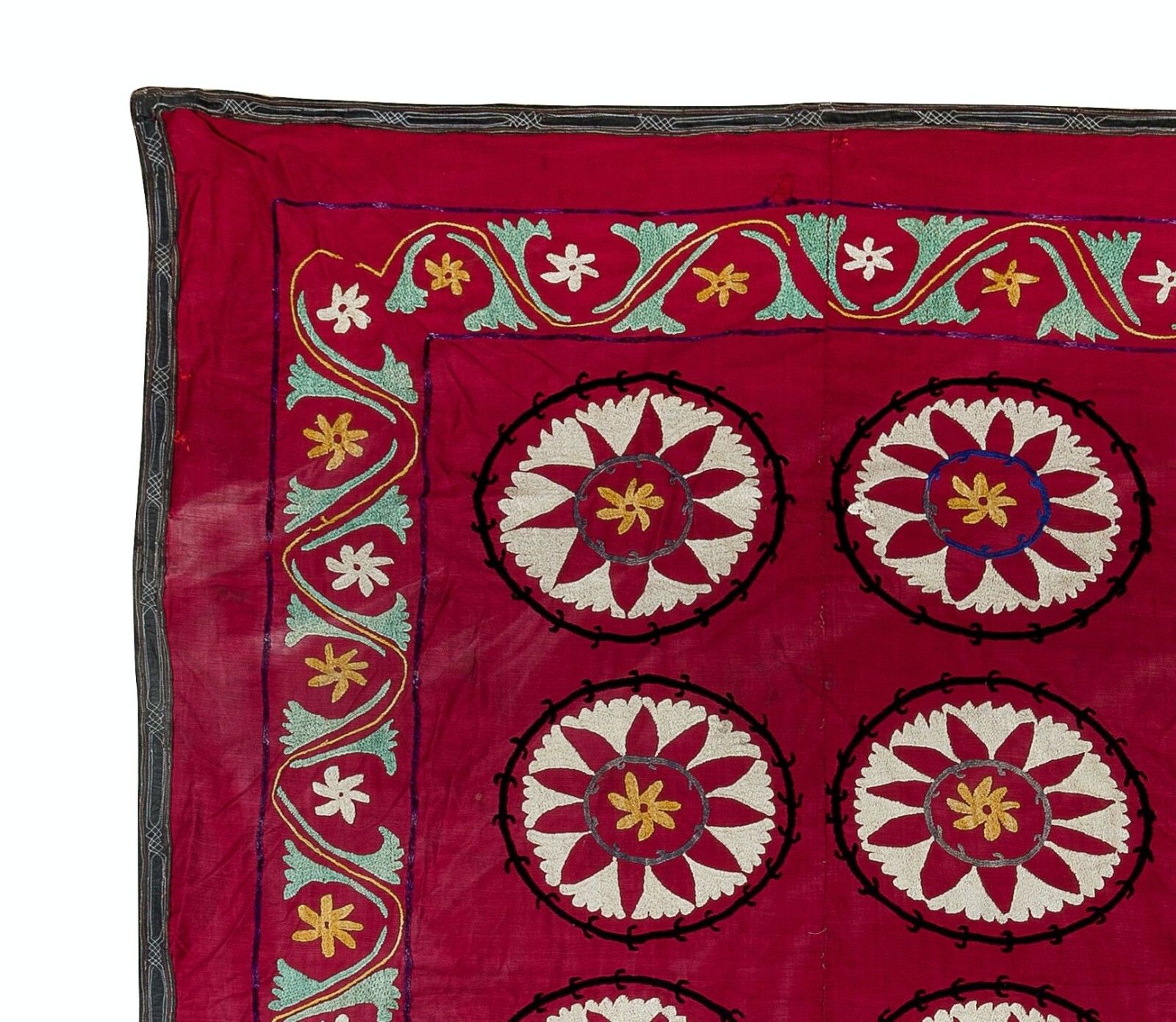 6.9x6.9 Ft Silk Embroidery Bed Cover, Suzani Wall Hanging, Vintage Tablecloth photo furniture