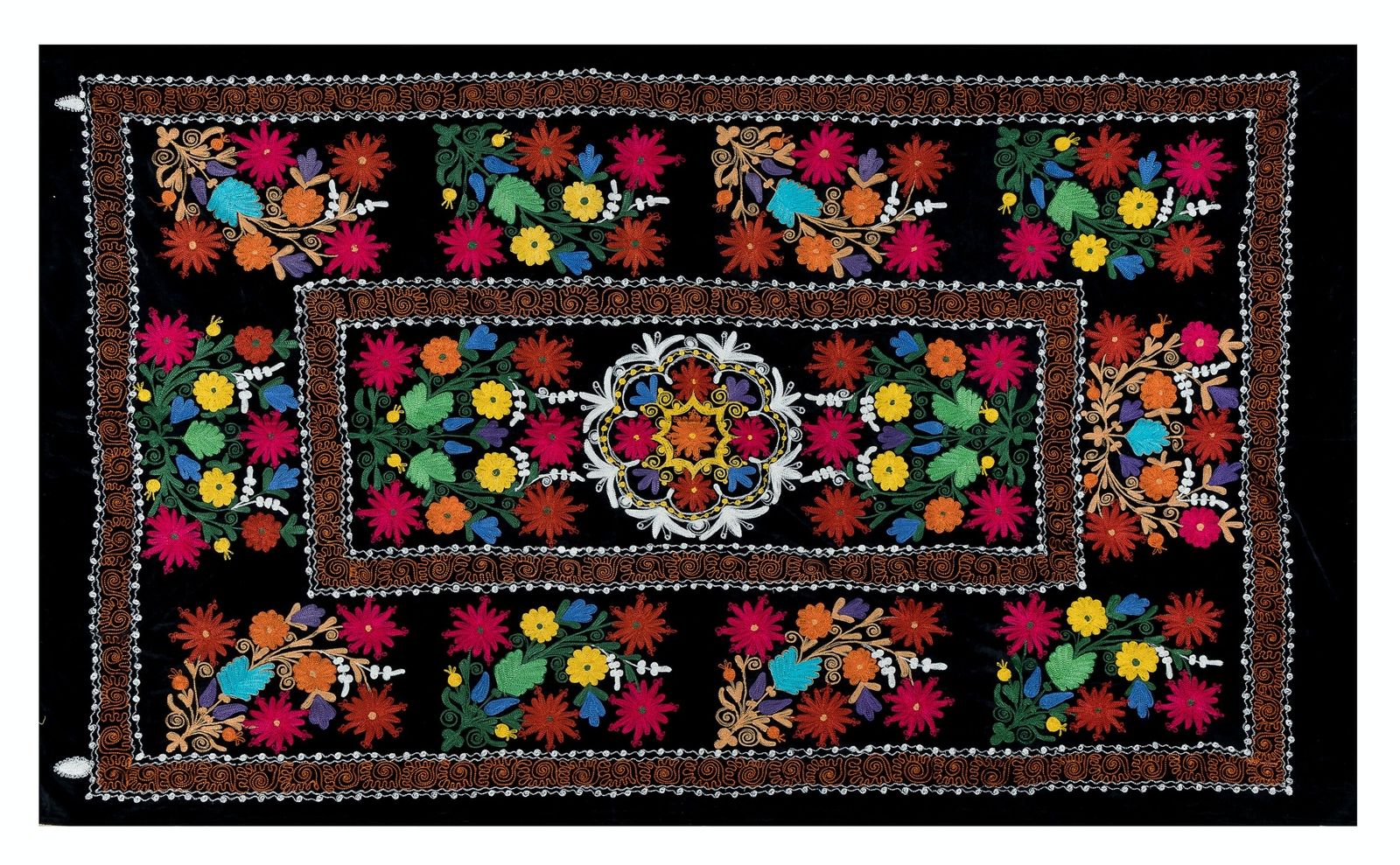 4.2x6.6 Ft Vintage Silk Hand Embroidery Bed Cover, Uzbek Suzani Wall Hanging photo 467.0