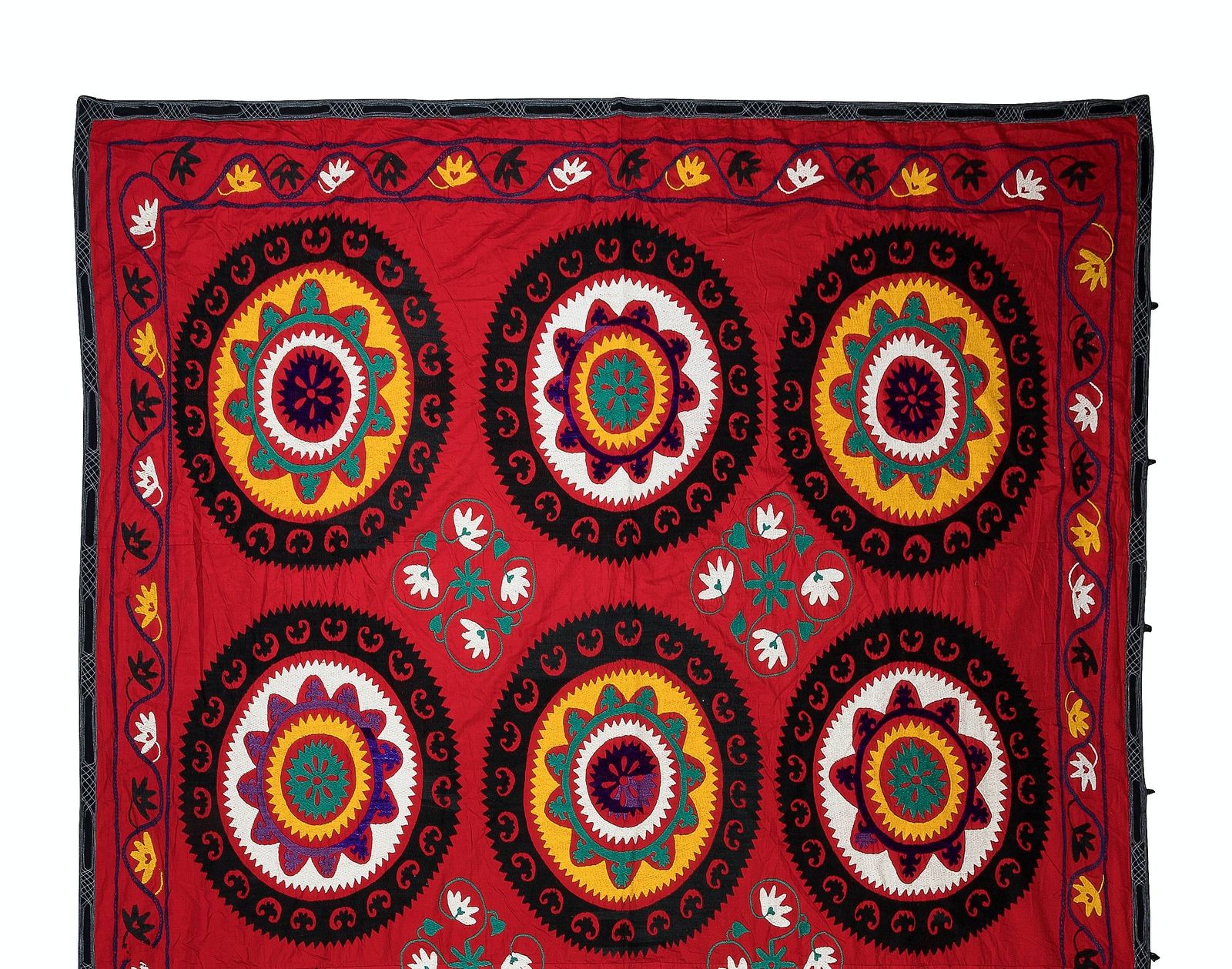7.3x9.7 Ft Vintage Silk Hand Embroidery Bed Cover, Asian Suzani Wall Hanging photo furniture