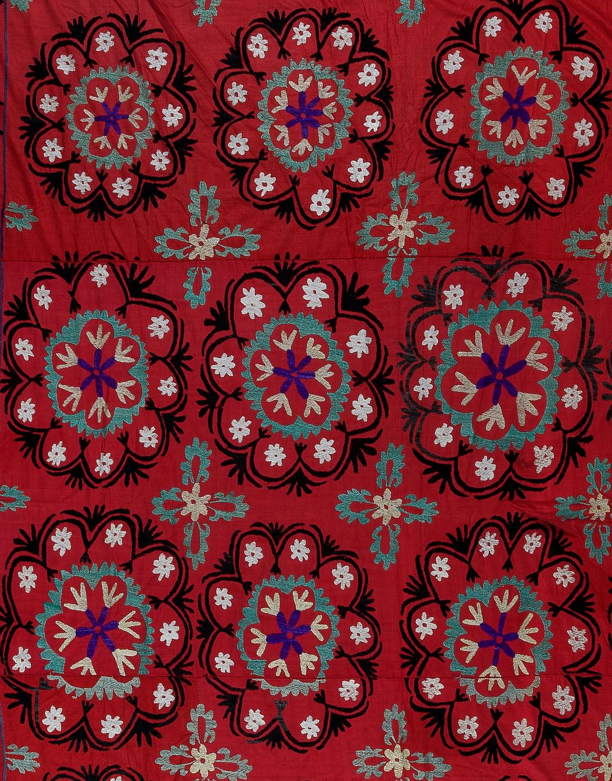 7.3x8 Ft Vintage Silk Hand Embroidery Bed Cover, Asian Suzani Wall Hanging photo Textiles