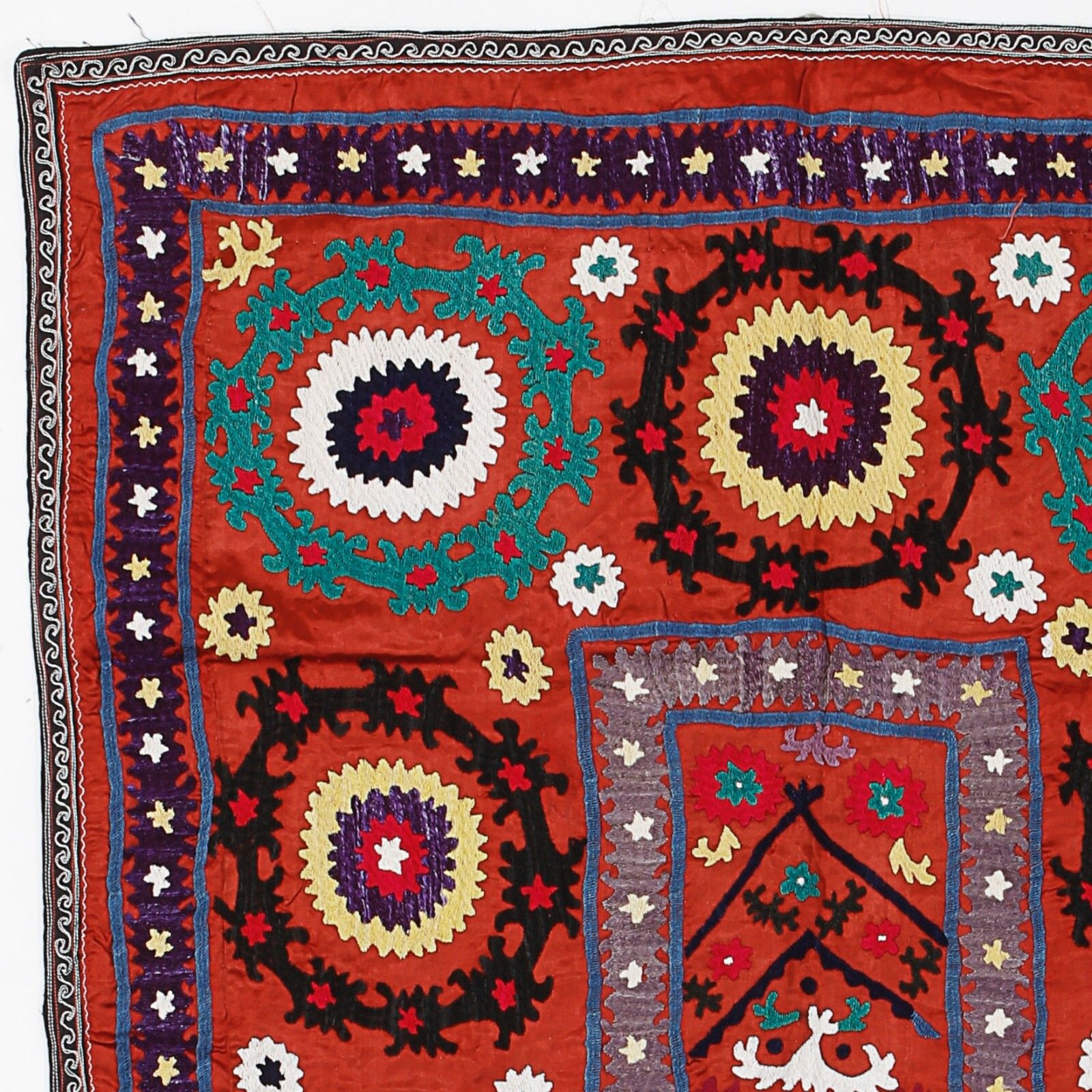 3.2x5.3 Ft Tashkent Suzani Textile Wall Hanging, Red Silk Embroidery Table Cover photo furniture