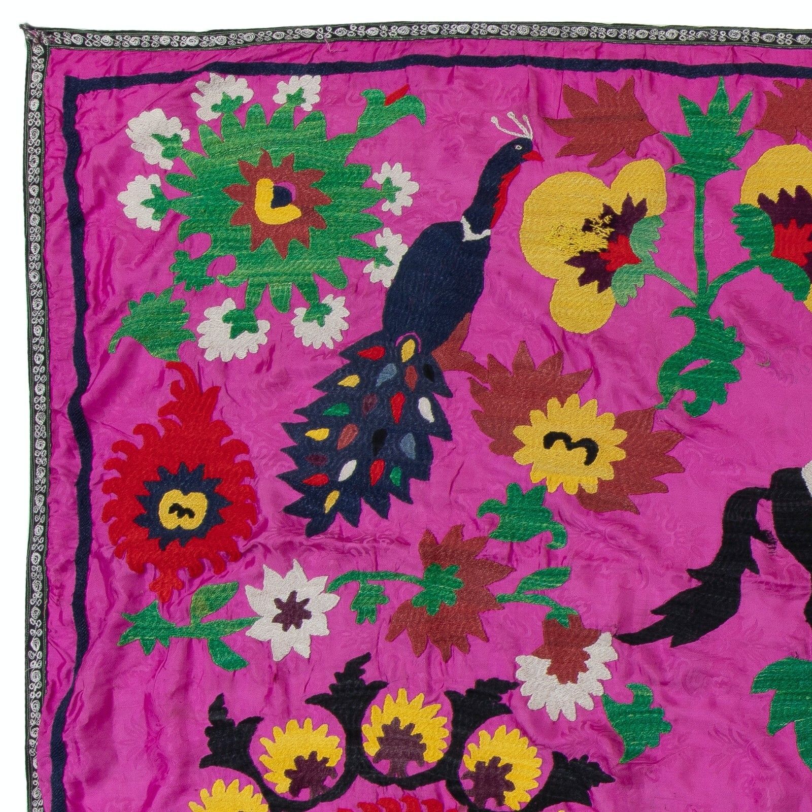 4.7x9 Ft Silk Embroidery Wall Hanging, Asian Suzani Table Cover, Pink Bedspread photo furniture