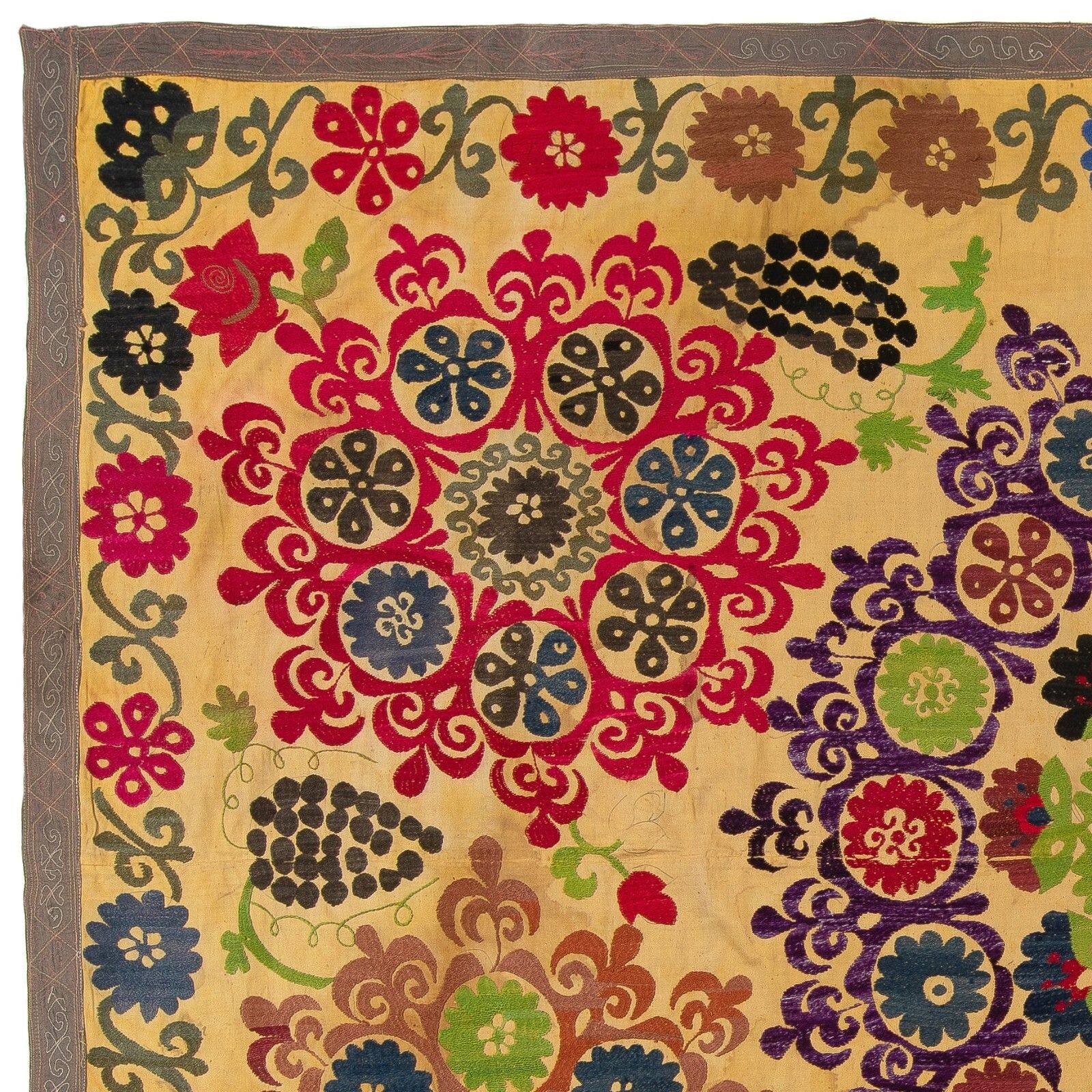 5x8 Ft Suzani 1979s Tapestry, Silk Embroidered Wall Hanging, Yellow Bedspread photo furniture