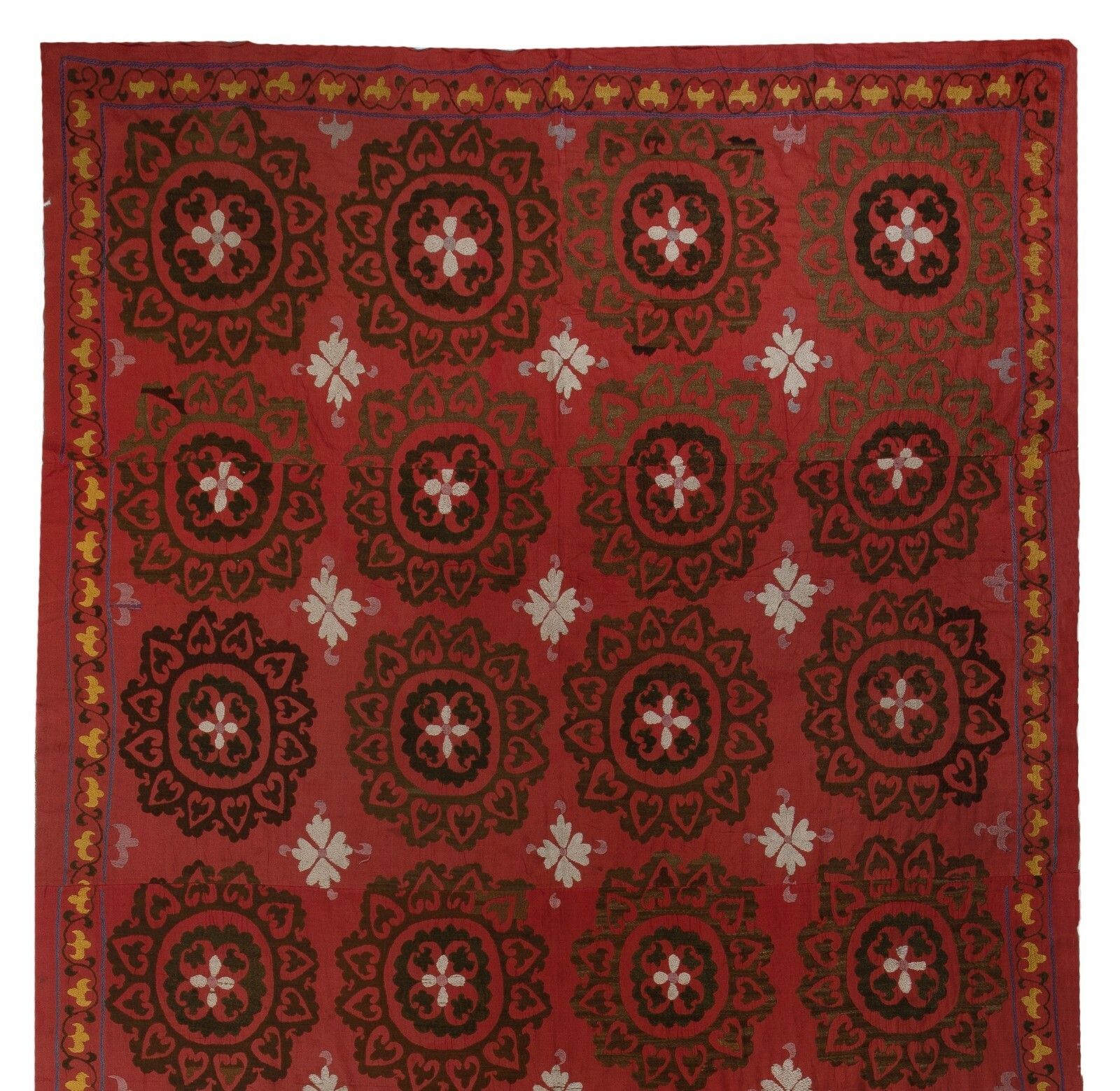 6.5x12.3 Ft Central Asian Suzani Textile. Embroidered Cotton & Silk Bed Cover photo furniture