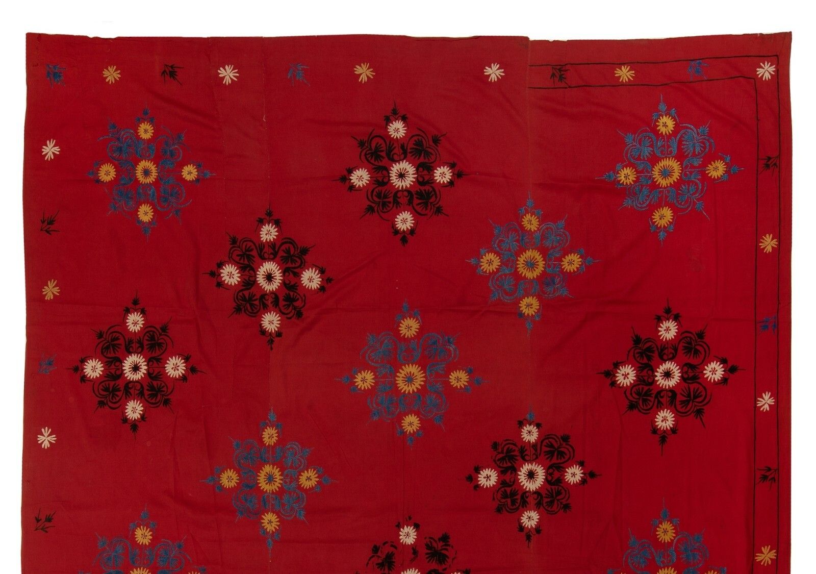 6.7x8.7 Ft Central Asian Suzani Textile. Embroidered Cotton & Silk Bed Cover photo furniture