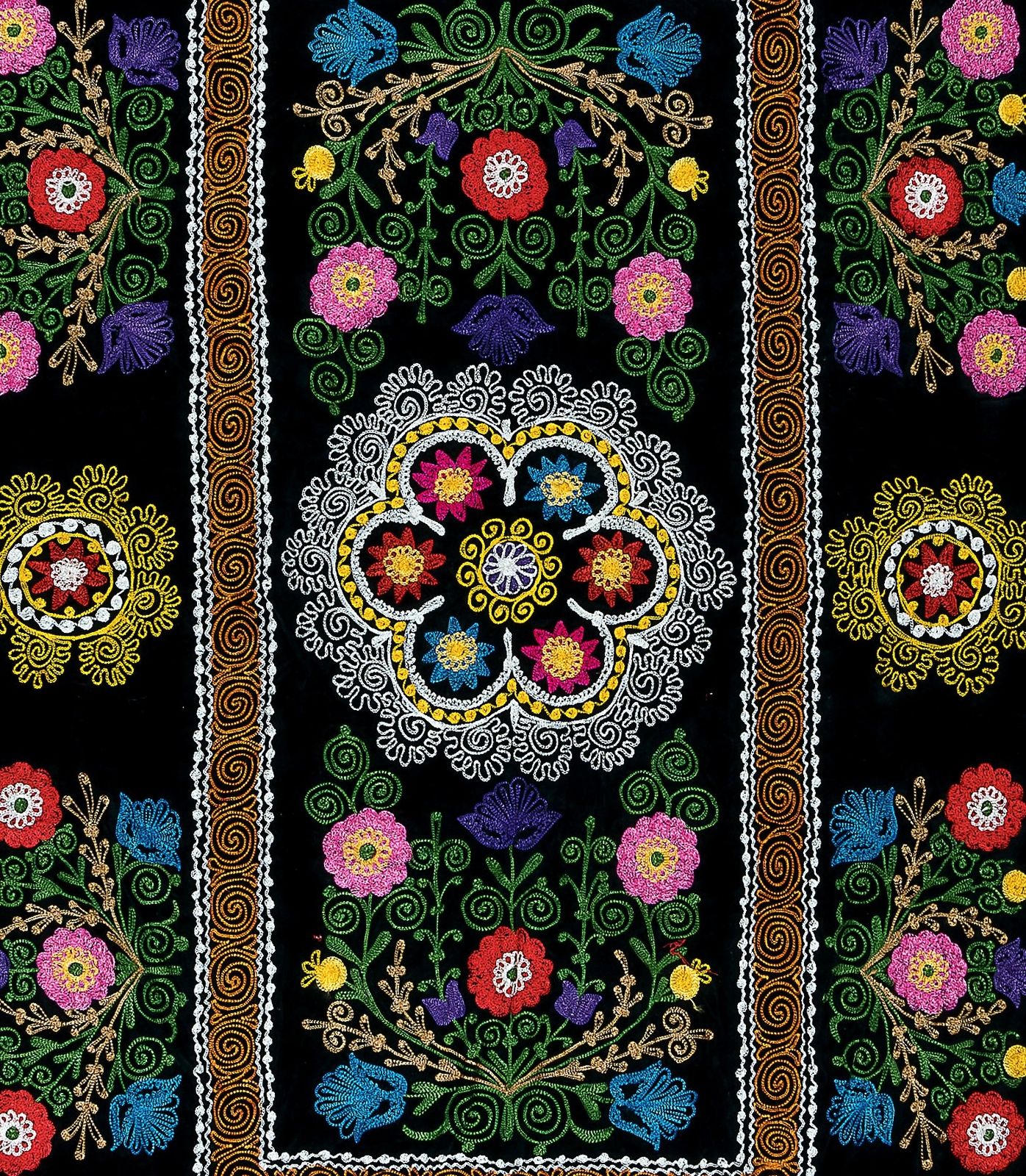 4.5x7.4 Ft Vintage Silk Hand Embroidery Bed Cover, Uzbek Suzani Wall Hanging photo Art