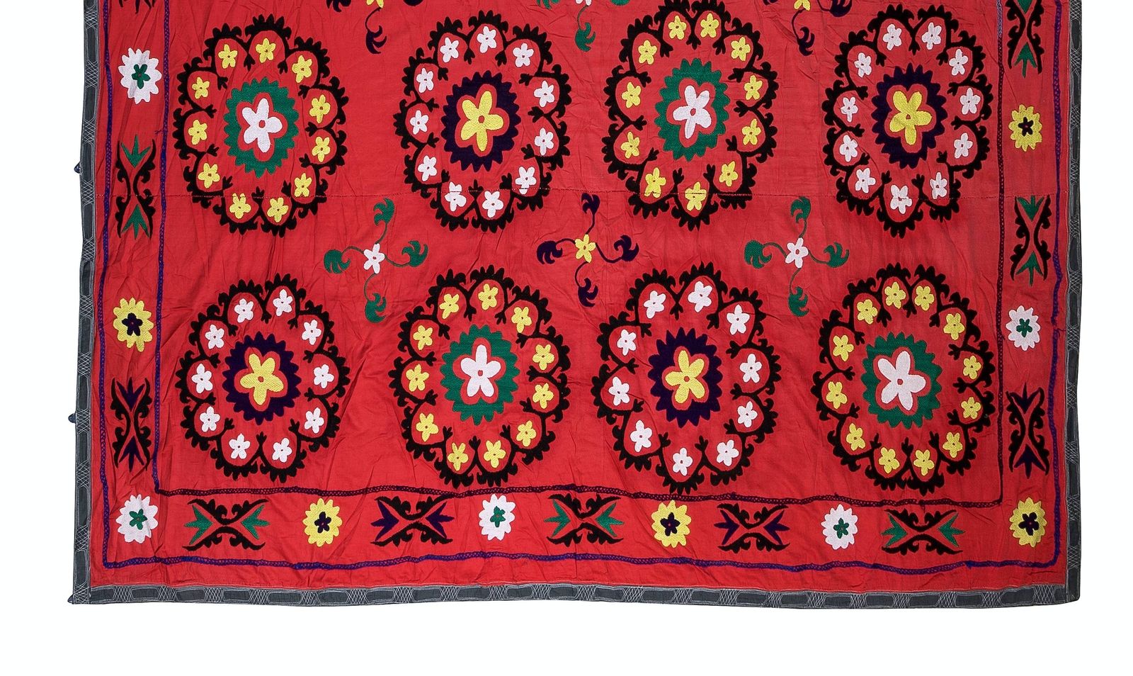 7.9x7.9 Ft Vintage Silk Hand Embroidery Bed Cover, Uzbek Suzani Wall Hanging photo for sale