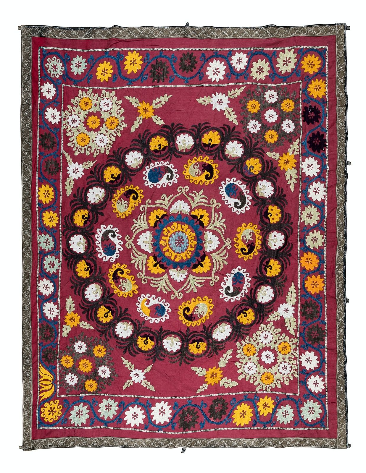 5.3x6.2 Ft Vintage Asian Silk Hand Embroidered Bed Cover Or Wall Hanging