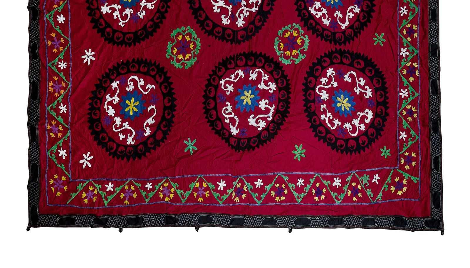 8.3x8.3 Ft Vintage Silk Hand Embroidery Bed Cover, Uzbek Suzani Wall Hanging photo for sale
