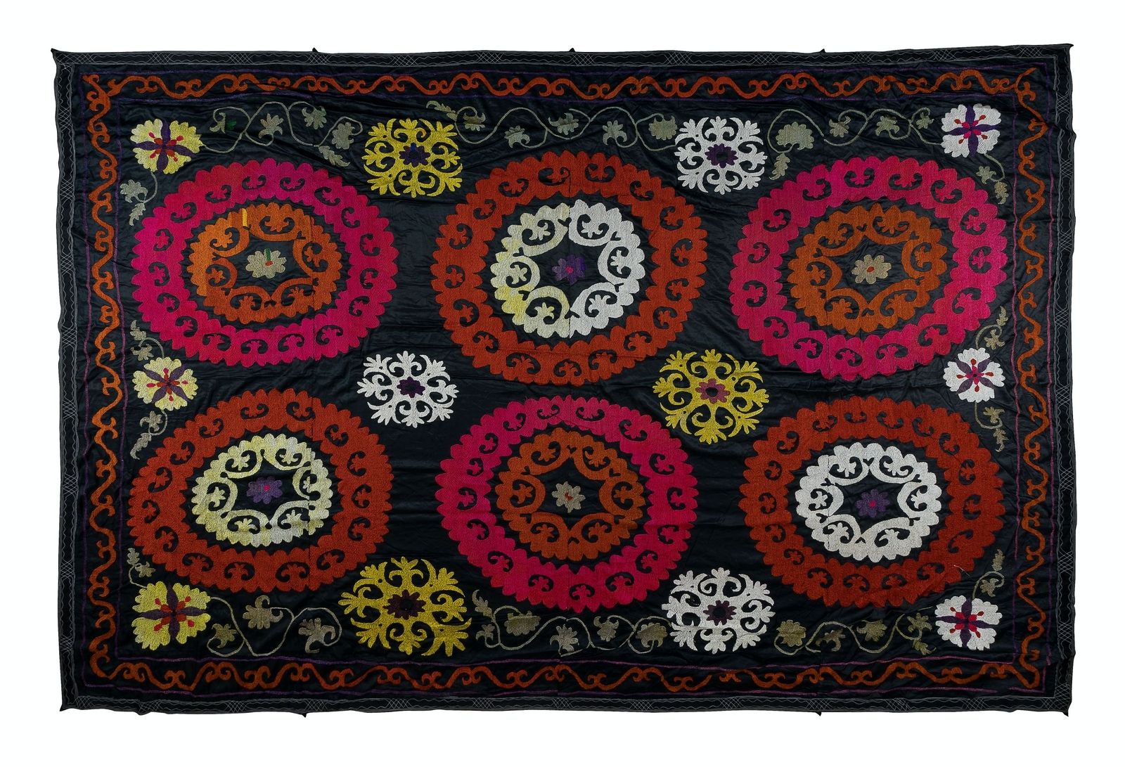 8.3x10.7 Ft Vintage Silk Hand Embroidery Bed Cover, Uzbek Suzani Wall Hanging photo 974.0