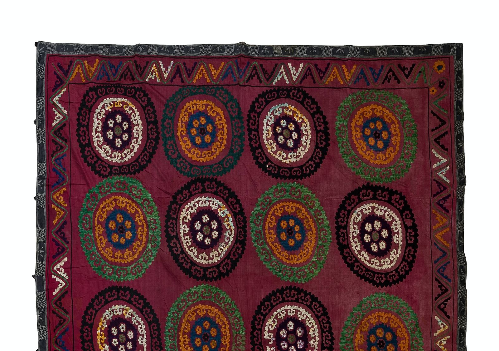 7.7x8.7 Ft Vintage Silk Hand Embroidery Bed Cover, Uzbek Suzani Wall Hanging photo furniture