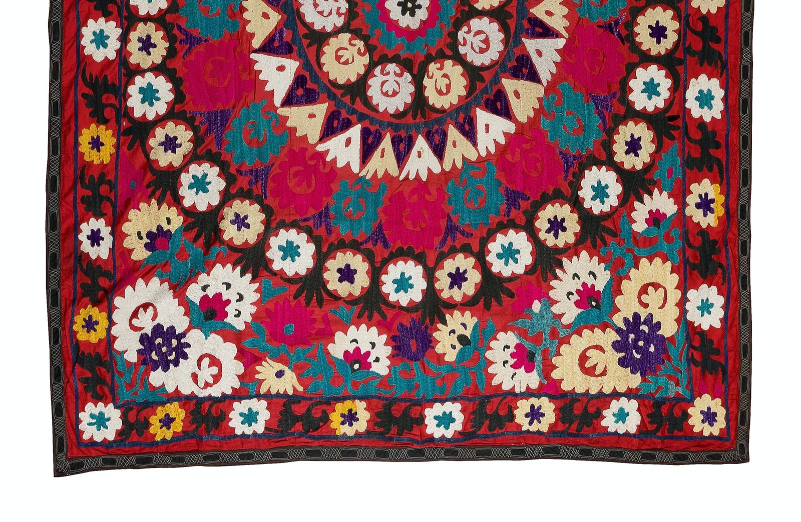 6x7 Ft Vintage Silk Hand Embroidery Bed Cover, Central Asian Suzani Wall Hanging photo for sale