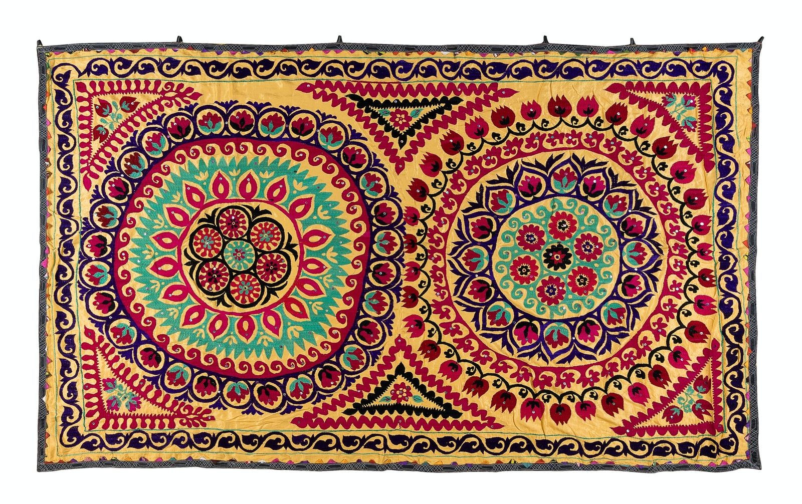 5x7.7 Ft Vintage Silk Hand Embroidery Bed Cover, Uzbek Suzani Wall Hanging photo 714.0