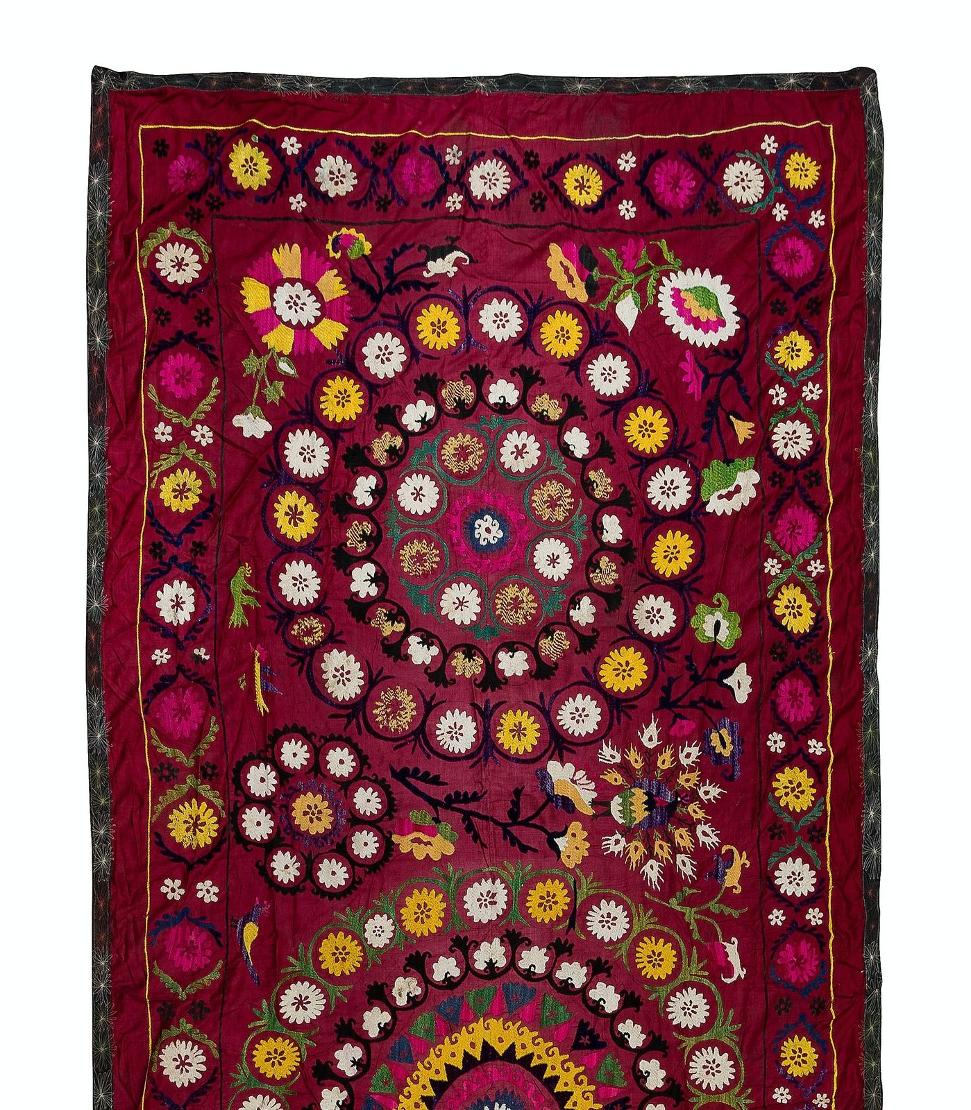 5x12 Ft Vintage Silk Hand Embroidery Bed Cover, Uzbek Suzani Wall Hanging photo furniture