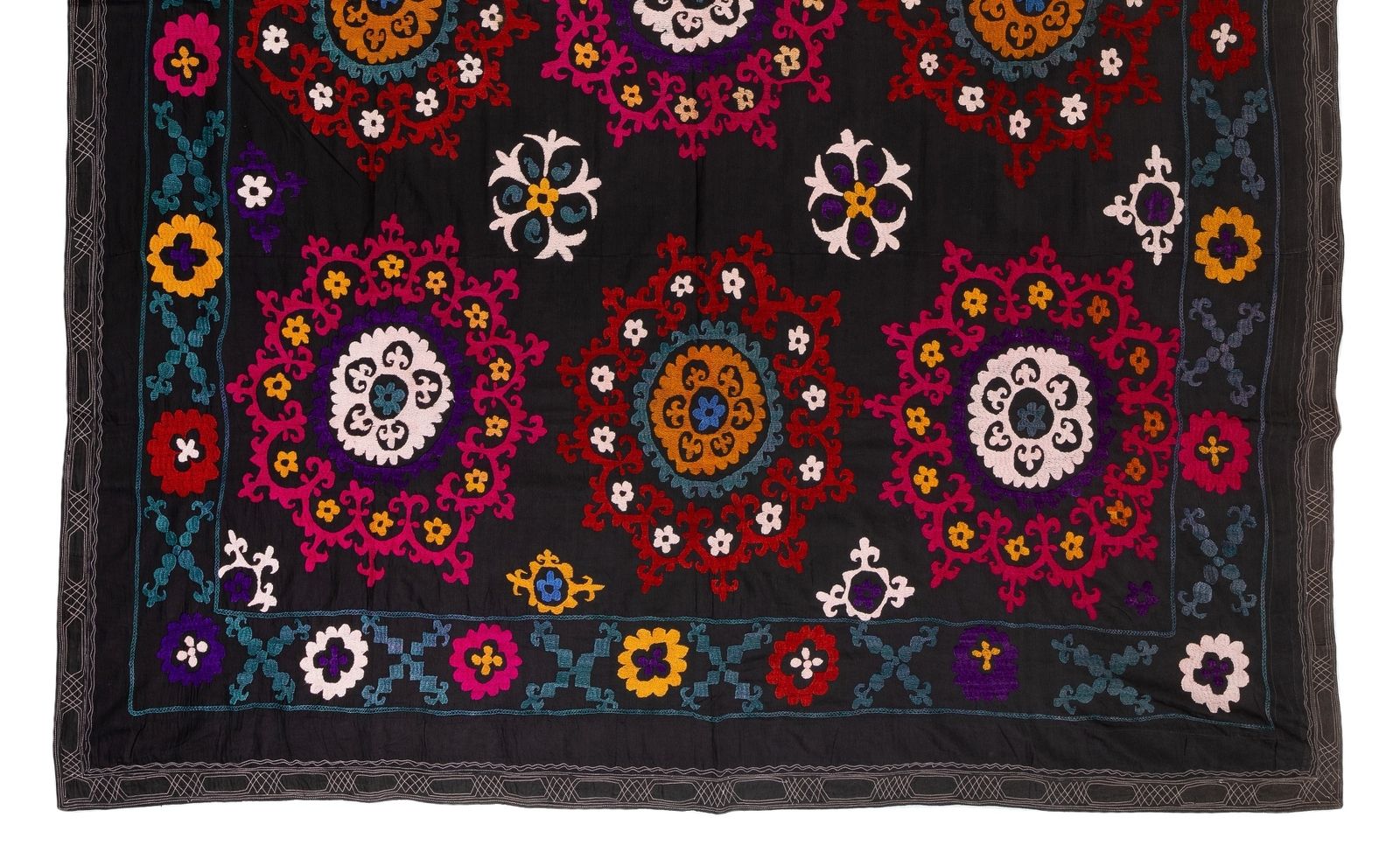 6.4x7.8 Ft Vintage Asian Silk Embroidered Suzani Bed Cover Or Wall Hanging photo for sale