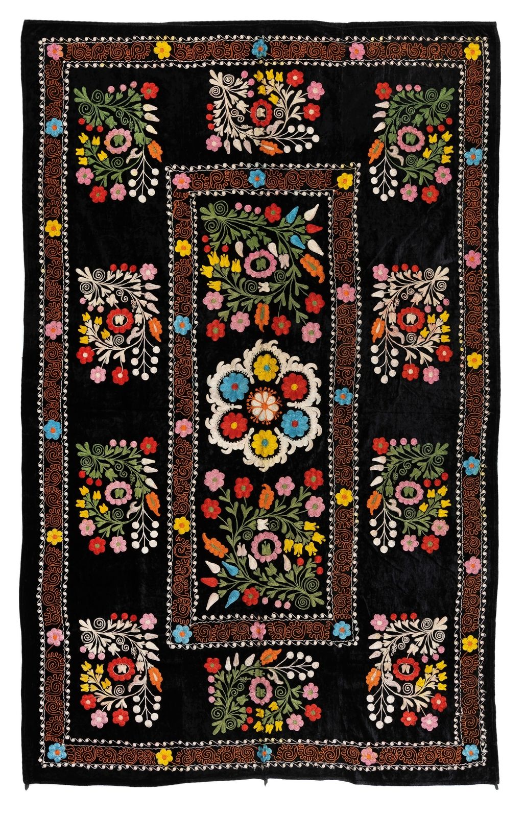 4.2x6.6 Ft Vintage Asian Silk Embroidered Suzani Bed Cover Or Wall Hanging