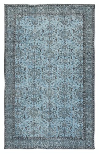 6x9.8 Ft Modern Floral Patterned Area Rug In Blue, Hand Knotted In Turkey