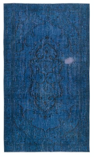 5.2x8.7 Ft Shabby Chic Handmade Turkish Area Rug Over Dyed In Blue