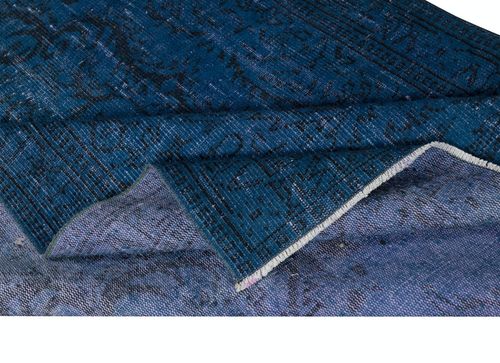 5.2x8.7 Ft Shabby Chic Handmade Turkish Area Rug Over Dyed In Blue photo for sale
