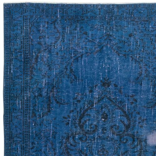 5.2x8.7 Ft Shabby Chic Handmade Turkish Area Rug Over Dyed In Blue photo Textiles