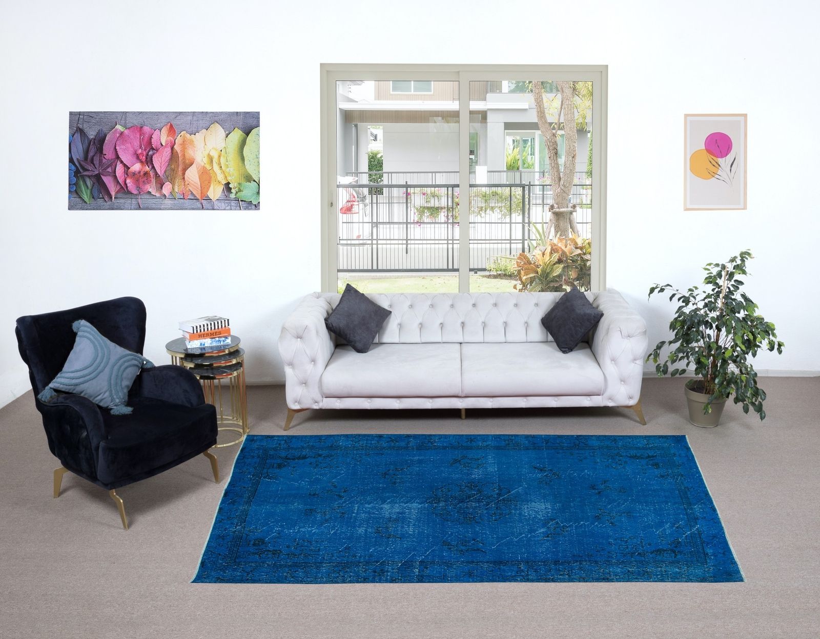 5.2x8.8 Ft Modern Blue Area Rug With Art Deco Chinese Design, Handmade In Turkey photo furniture