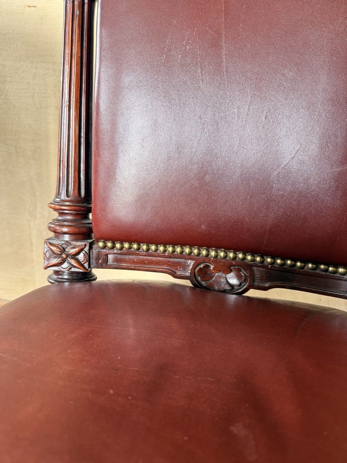 Furniture Set  4 Antique Red Aniline Red Leather Dining Chairs Manner Gillows Circa 1860 photo