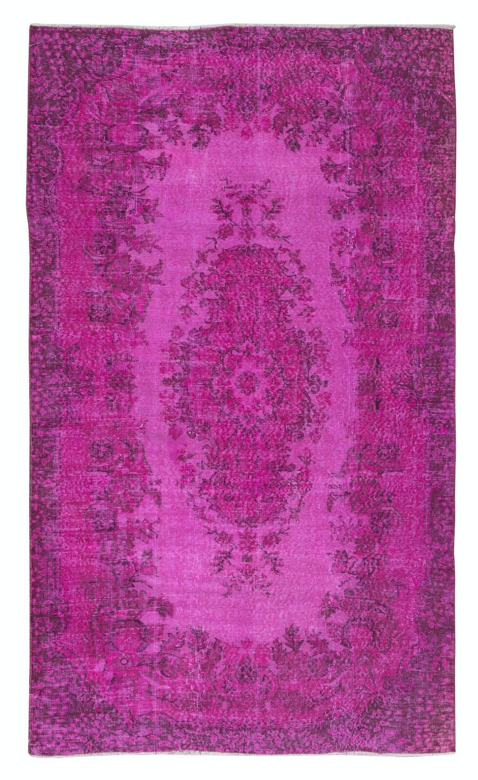 5.5x9 Ft Modern Hand Knotted Turkish Rug With Medallion Design In Pink