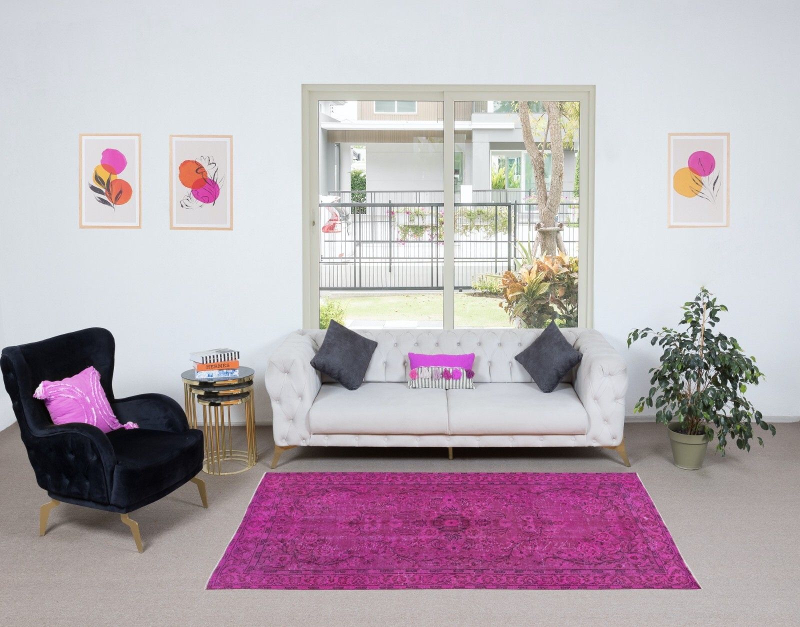 4.5x7.8 Ft Contemporary Pink Area Rug, Handmade Turkish Carpet, Floor Covering photo furniture
